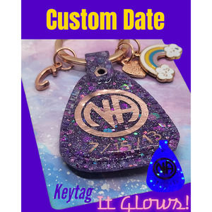 NA Narcotics Anonymous GLITTER GLOW purple & rose gold custom clean date keytag!